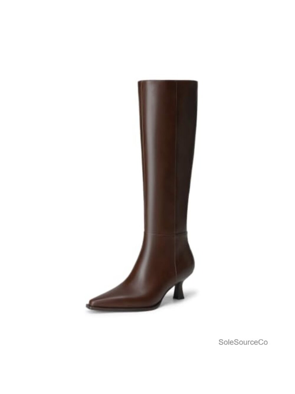 Kitten Heel Knee High Boots Pointy Toe Faux Leather